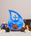 10-inch Mapple Leaf Urn with Cross Drop design 