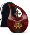 10-inch Mapple Leaf large urn with Cross Drop design for ash containment
