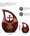 10-inch Mapple Leaf large urn with Cross Drop design for ash containment