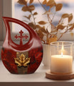 10-inch Mapple Leaf large urn with Cross Drop design for ash containment