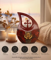 10-inch Mapple Leaf large urn with Cross Drop design for ash containment