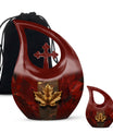 10-inch Mapple Leaf large urn with Cross Drop design for ash containment