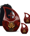 10-inch Mapple Leaf large urn with Cross Drop design for ash containment