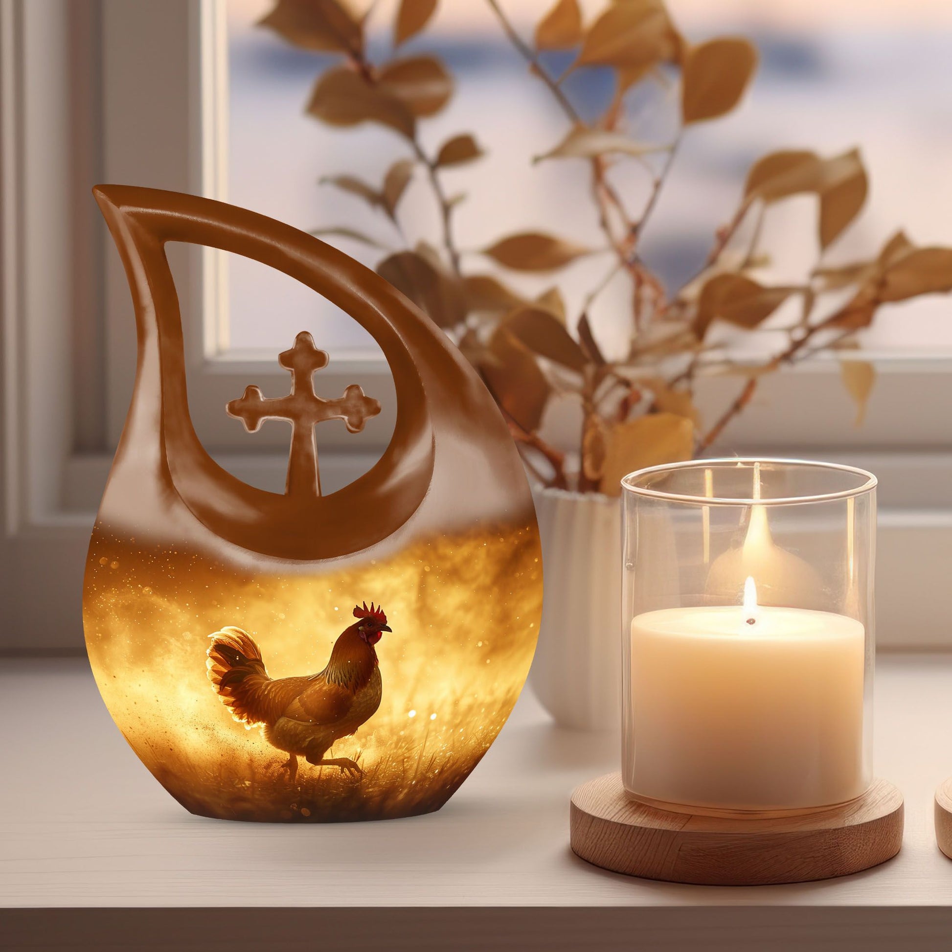 10-inch Chicken Urn with Cross Drop