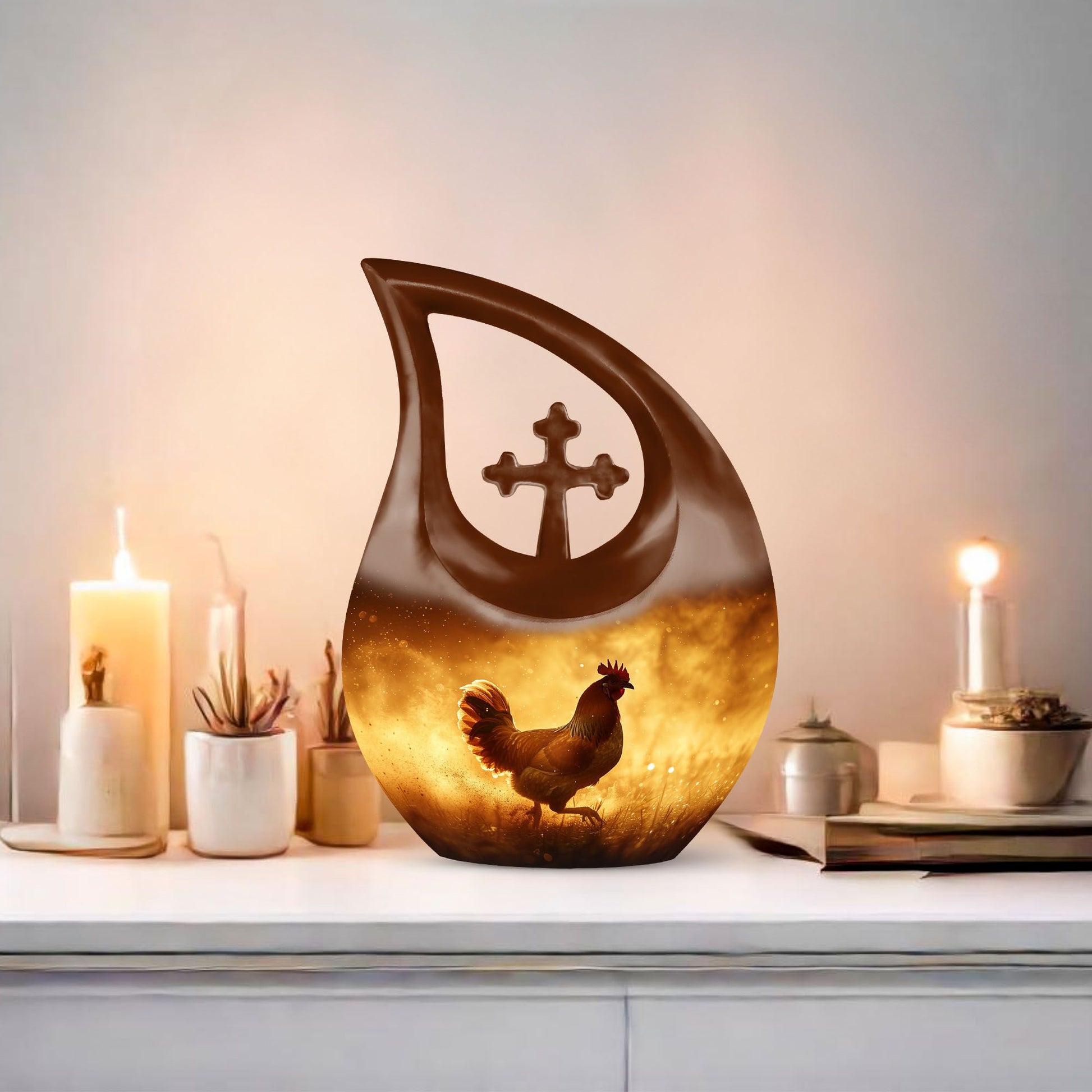 10-inch Chicken Urn with Cross Drop