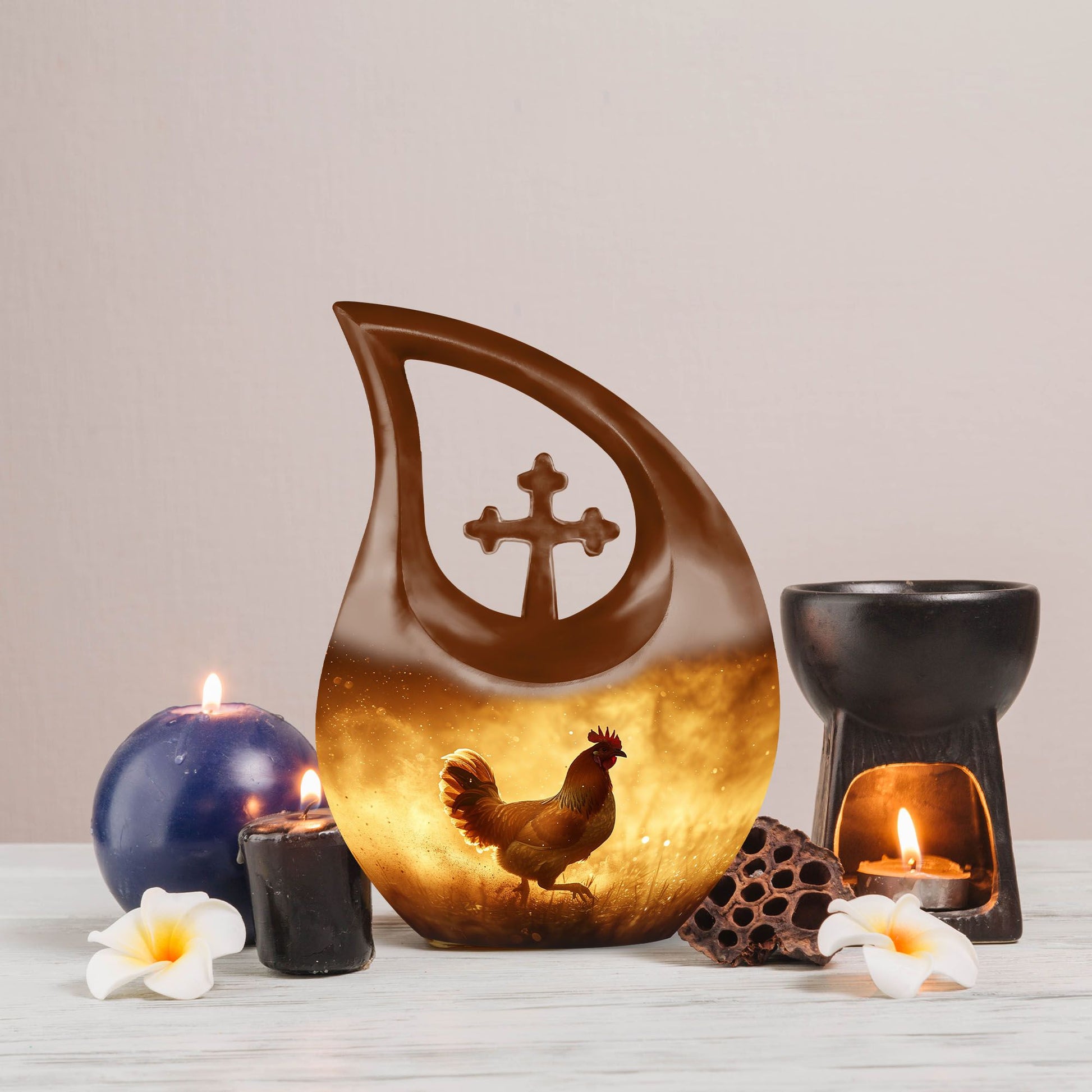 10-inch Chicken Urn with Cross Drop