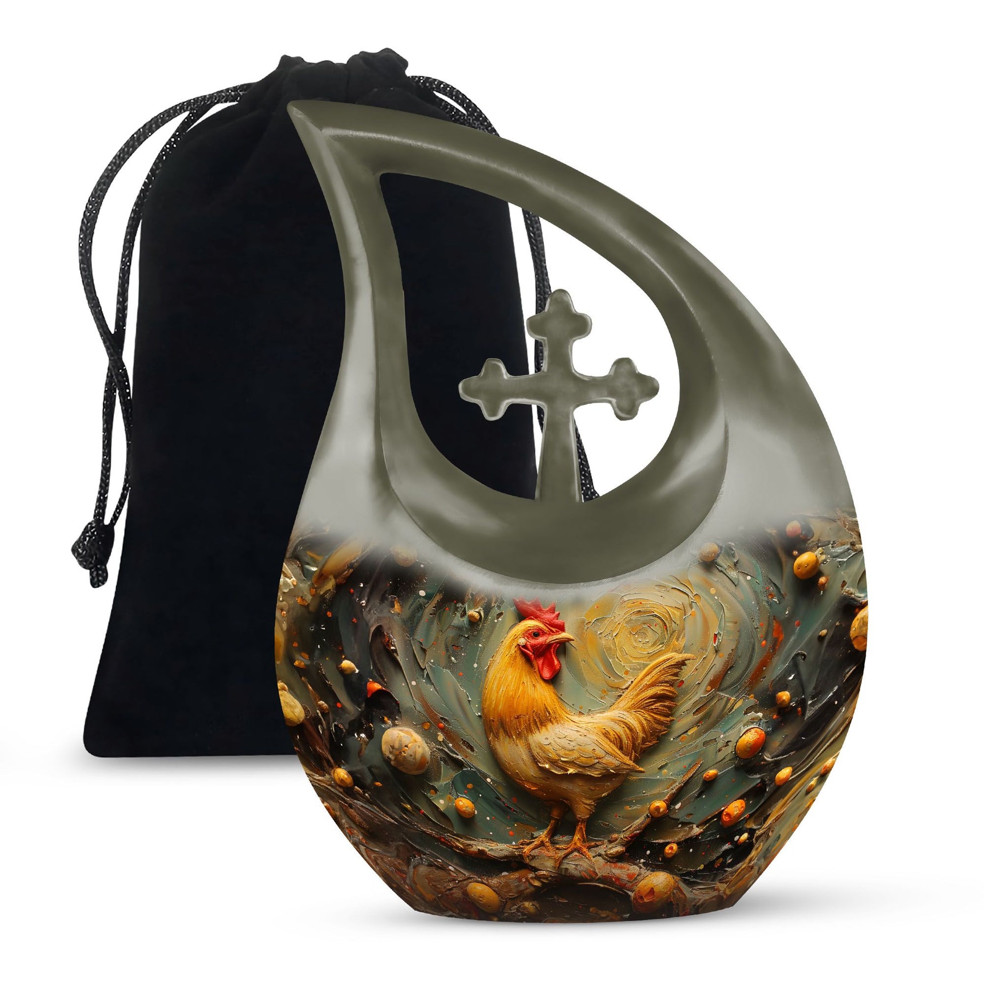 Affordable Chicken Themed 10-inch Cross Drop Cremation Urn 