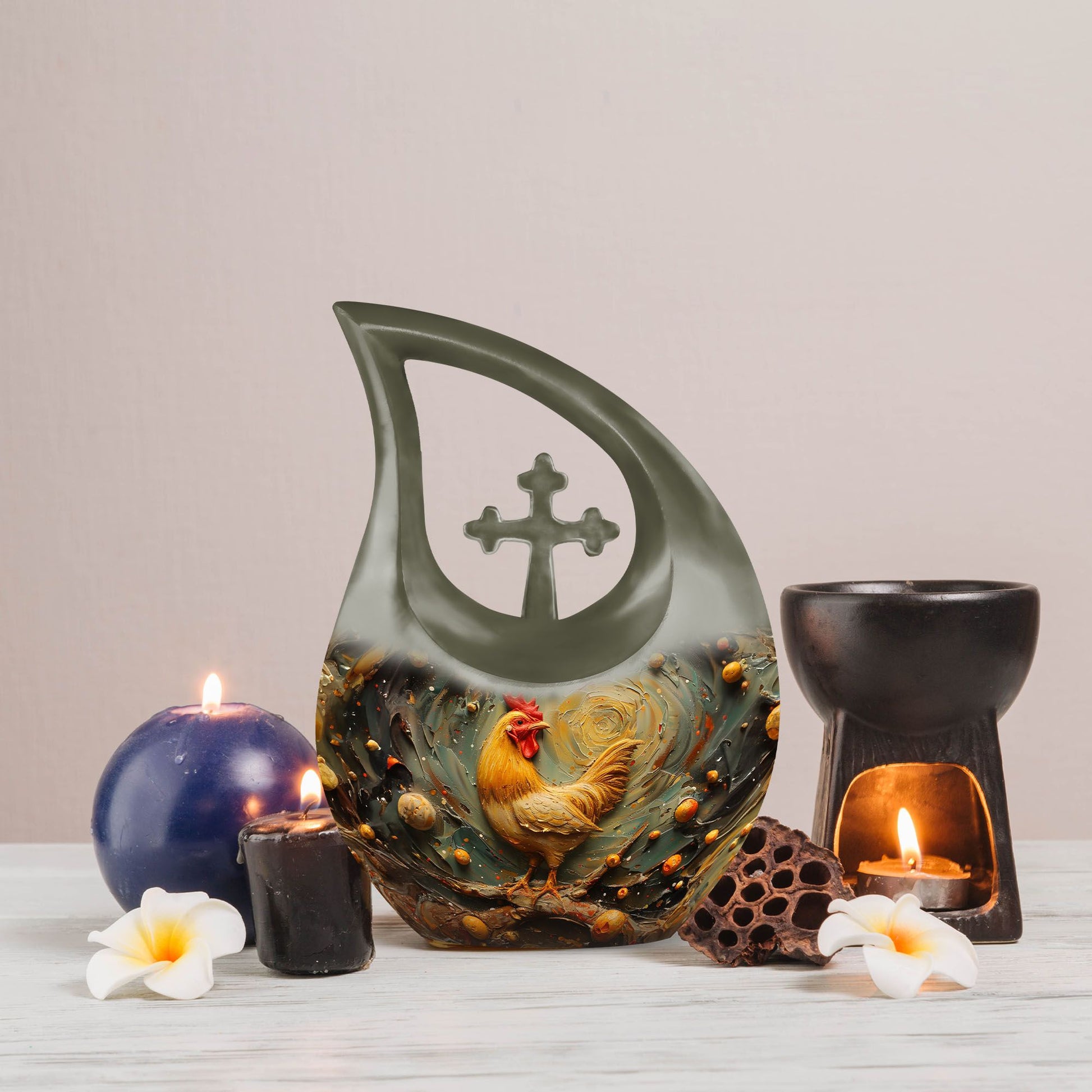 Affordable Chicken Themed 10-inch Cross Drop Cremation Urn 