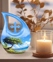 10-inch Beach Urn with Cross Drop design, a unique KeepSake Urn for ashes, customizable