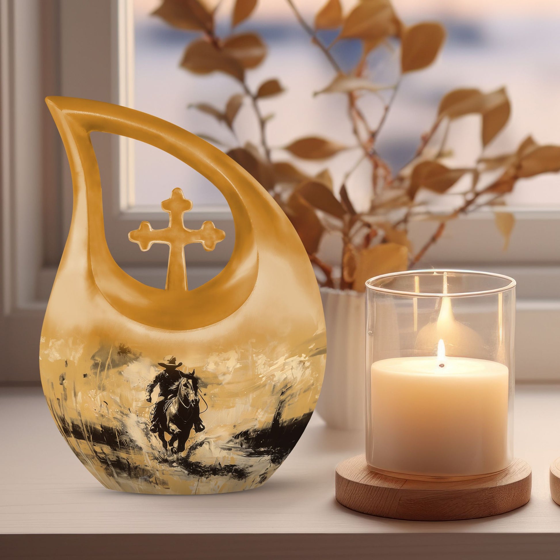 10-inch Cowboy-themed Cross Drop design Urn