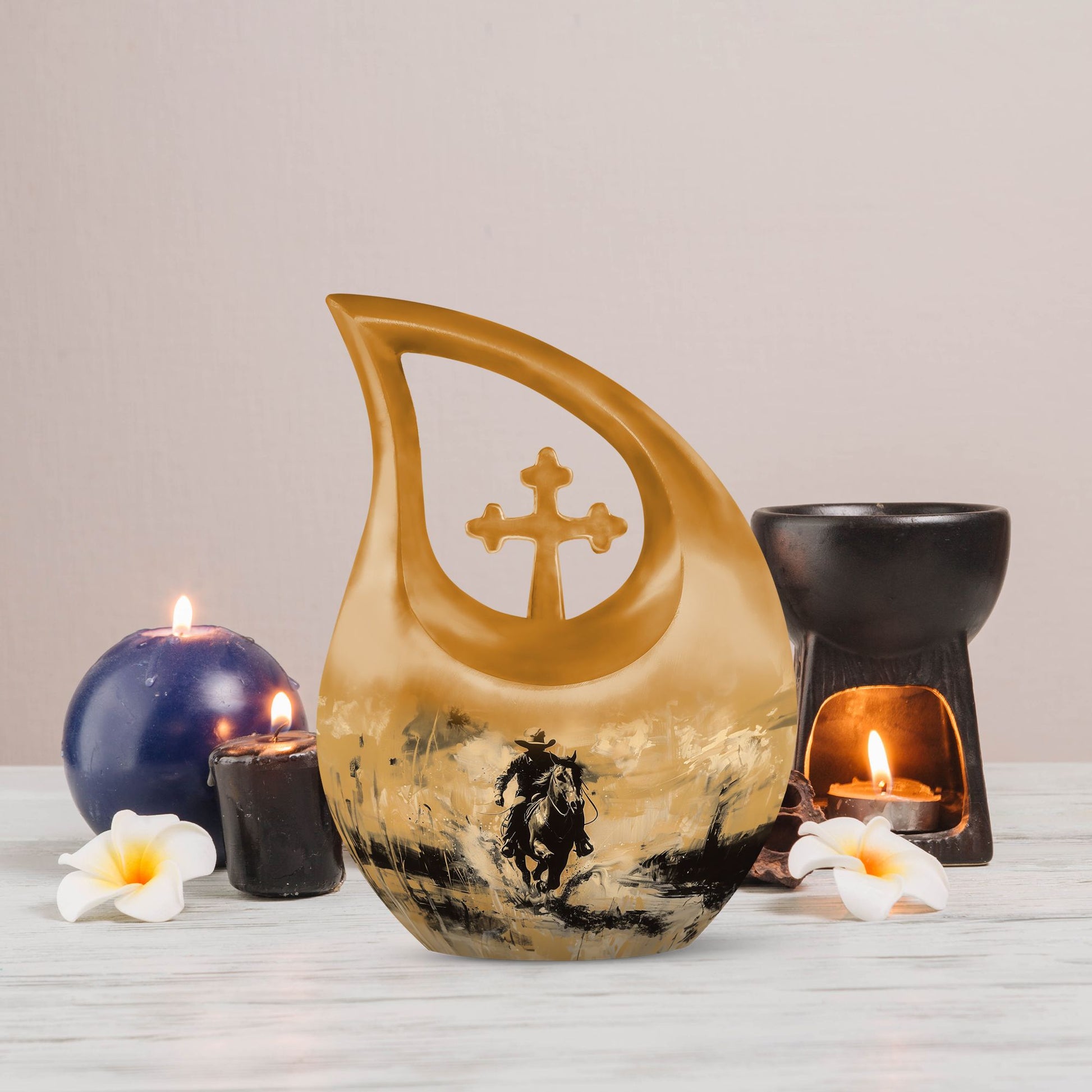 10-inch Cowboy-themed Cross Drop design Urn