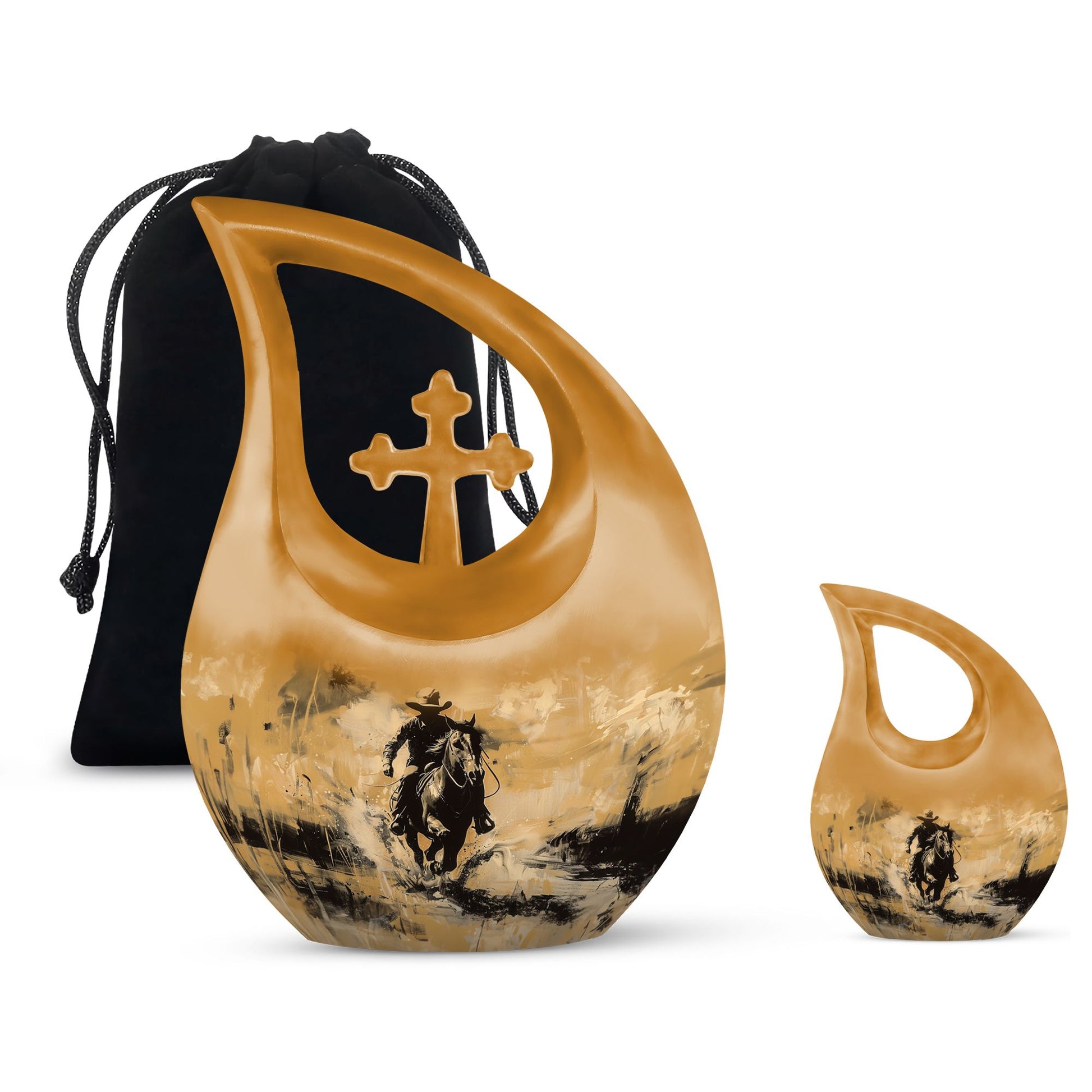 10-inch Cowboy-themed Cross Drop design Urn