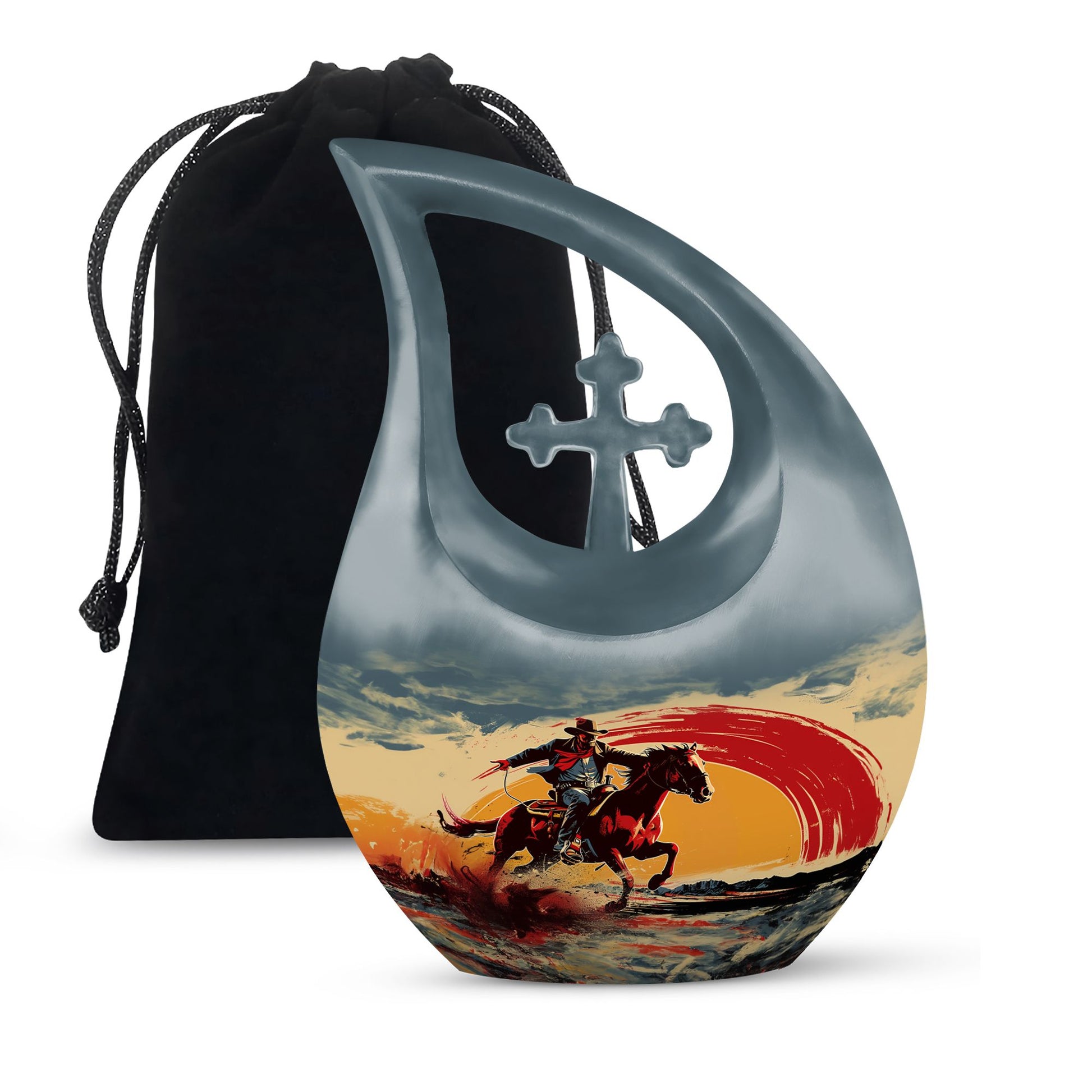 10-inch Cowboy-themed large aluminium cremation urn