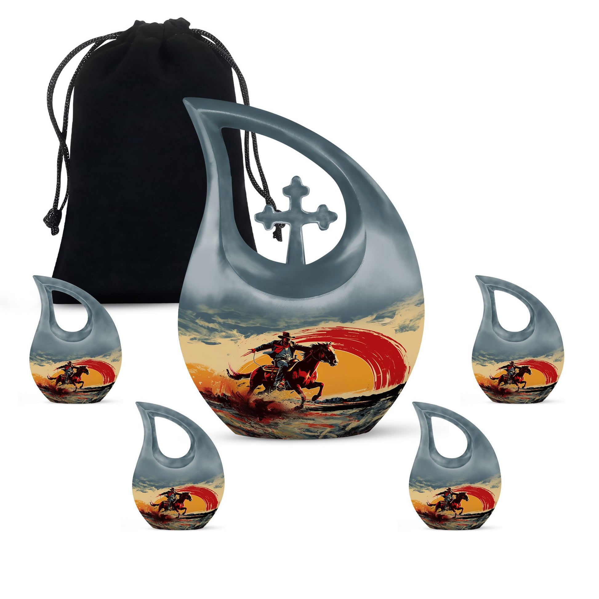 10-inch Cowboy-themed large aluminium cremation urn