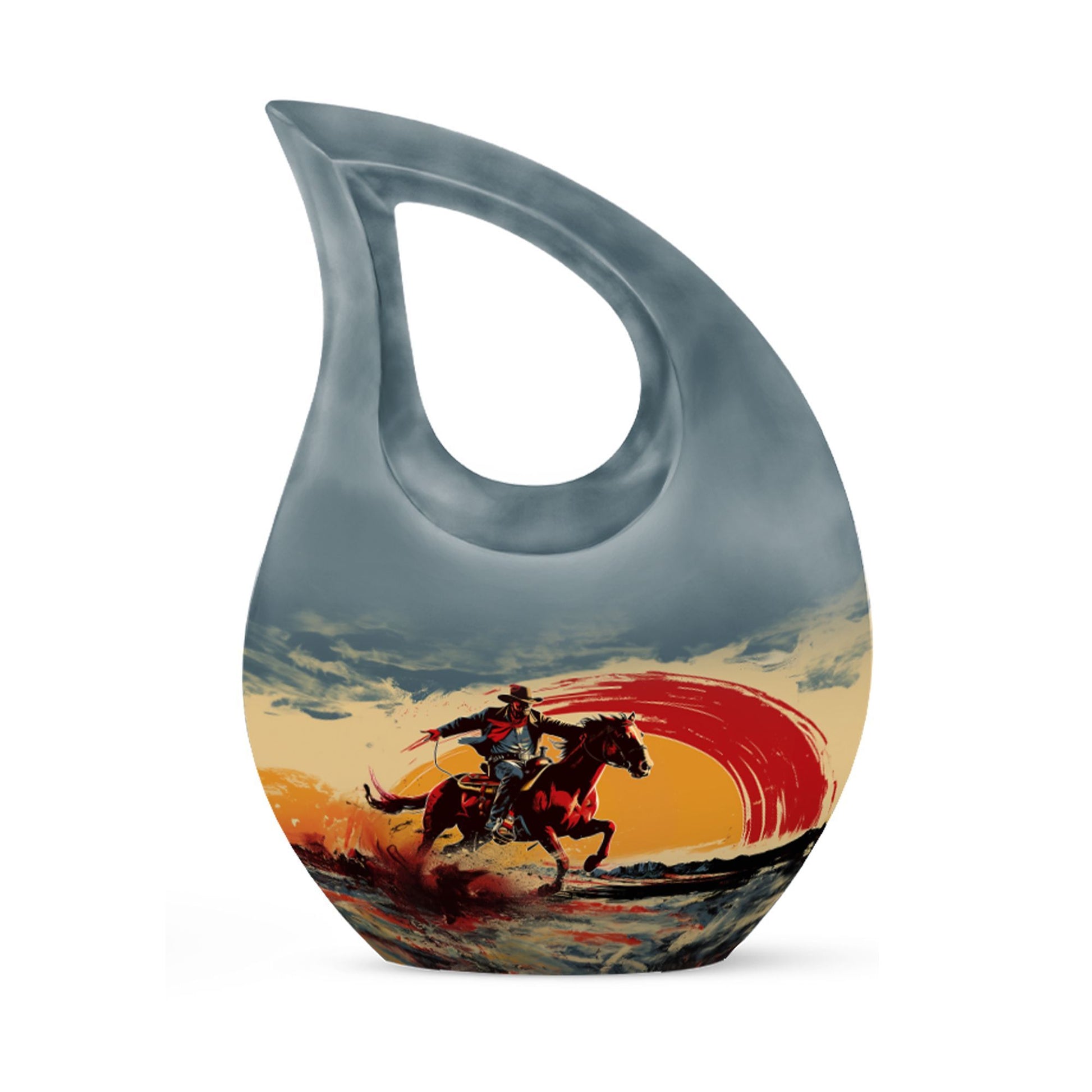 10-inch Cowboy-themed large aluminium cremation urn