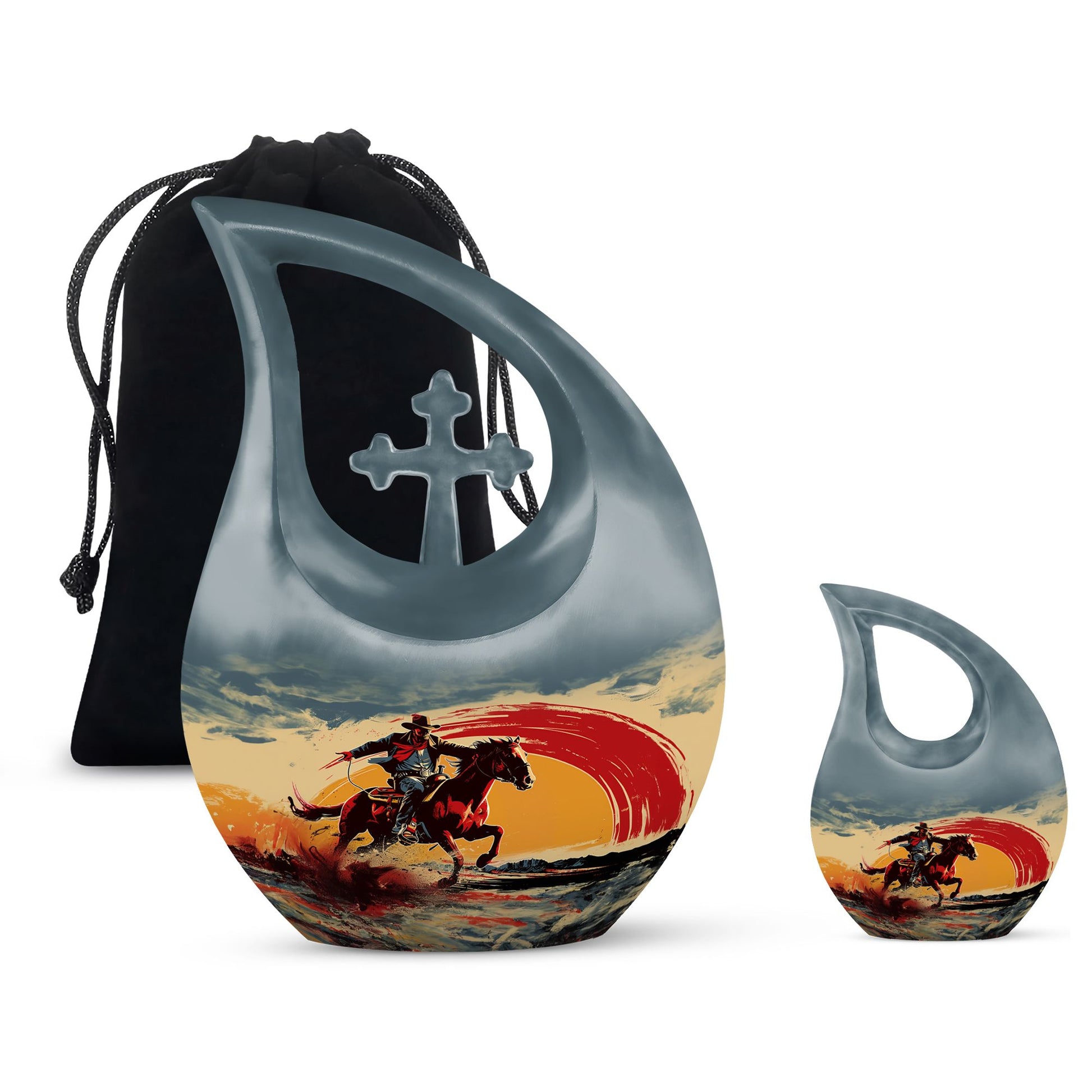 10-inch Cowboy-themed large aluminium cremation urn