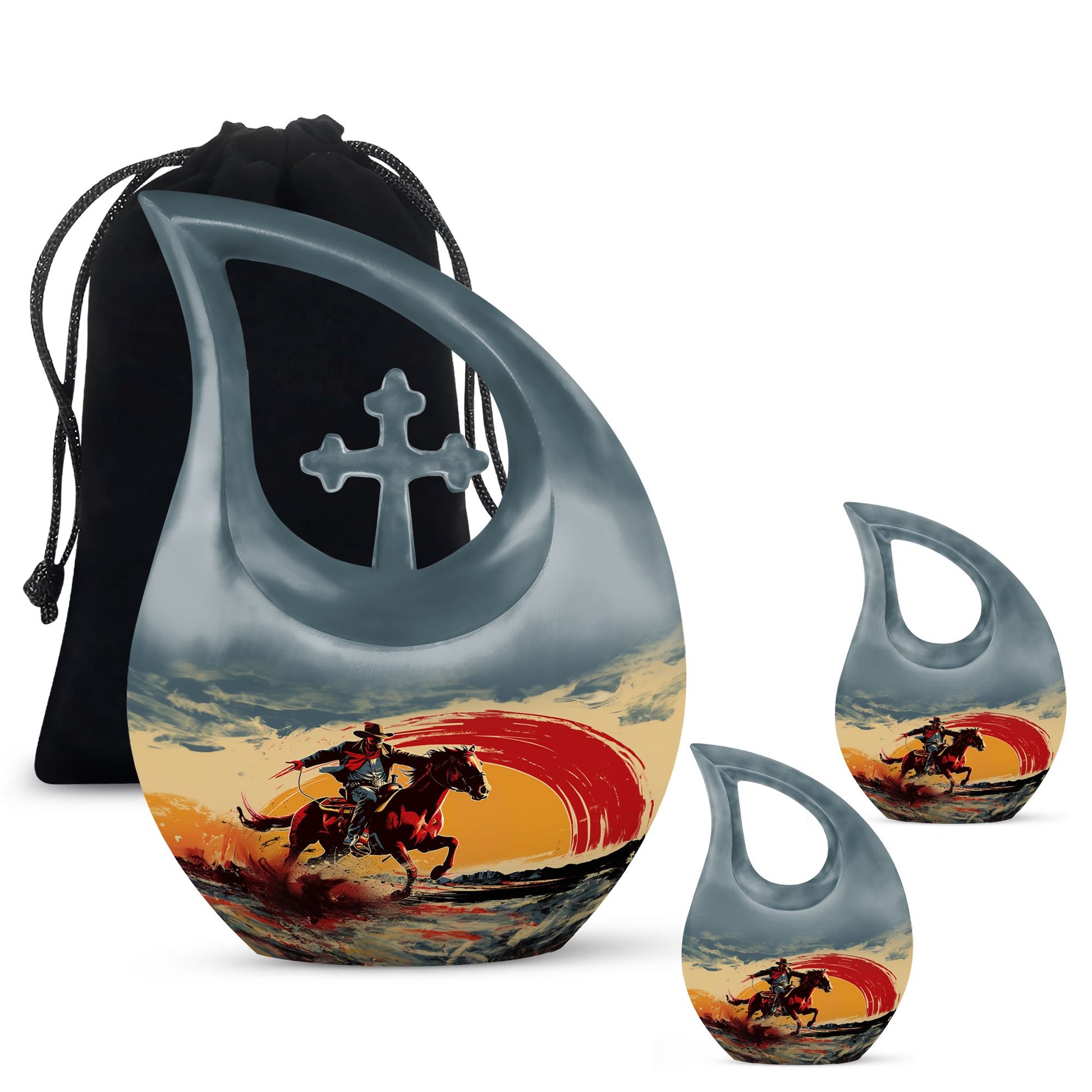 10-inch Cowboy-themed large aluminium cremation urn