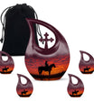 Cowboy Theme Large Urn With 4 Keepsake Urn