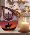 10-inch Cowboy theme Cross Drop design urn for human ashes