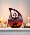 10-inch Cowboy theme Cross Drop design urn for human ashes