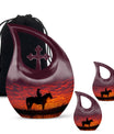 Cowboy Theme Large Urn With 2 Keepsake Urn