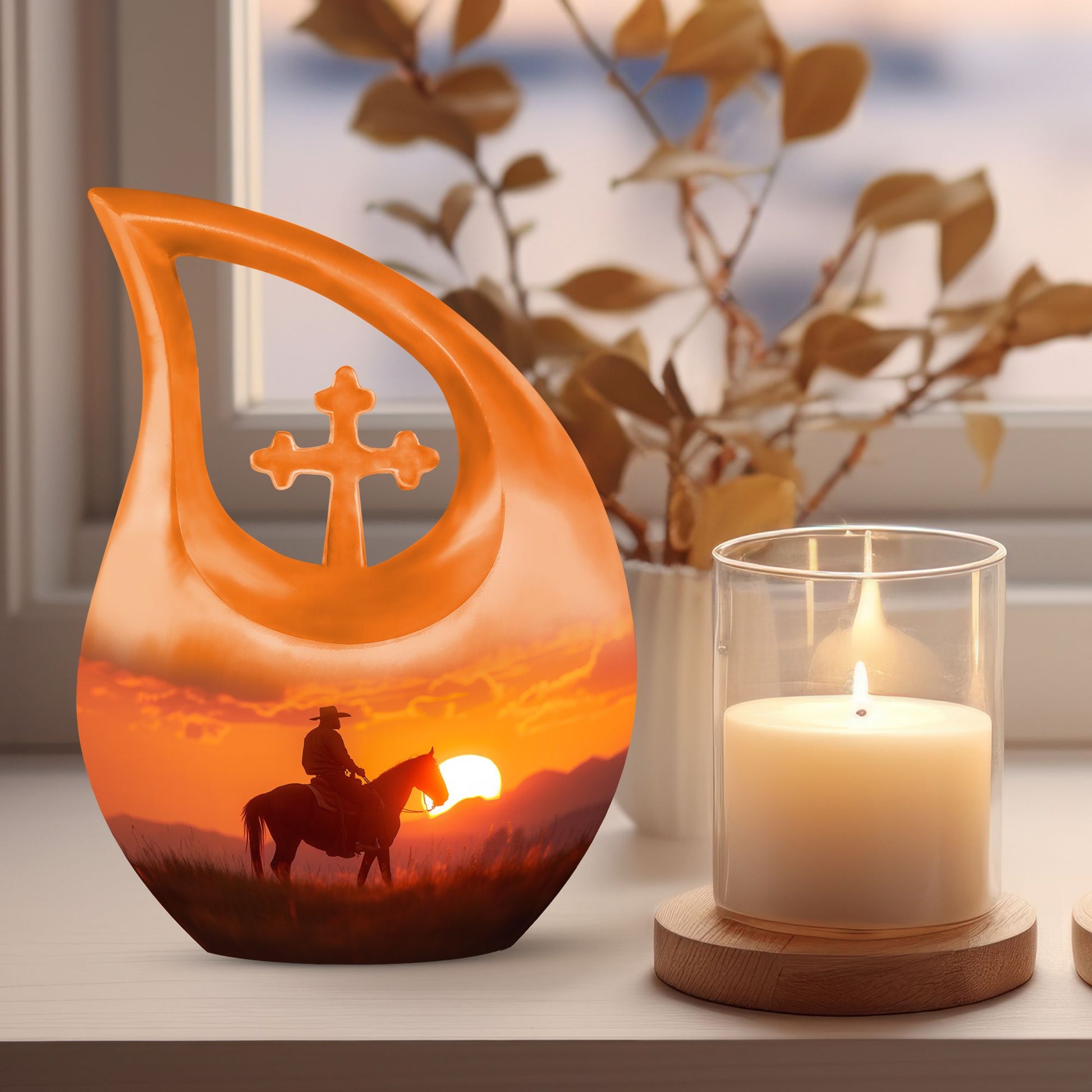 Cowboy themed Cross Drop Memorial Urn for Ashes