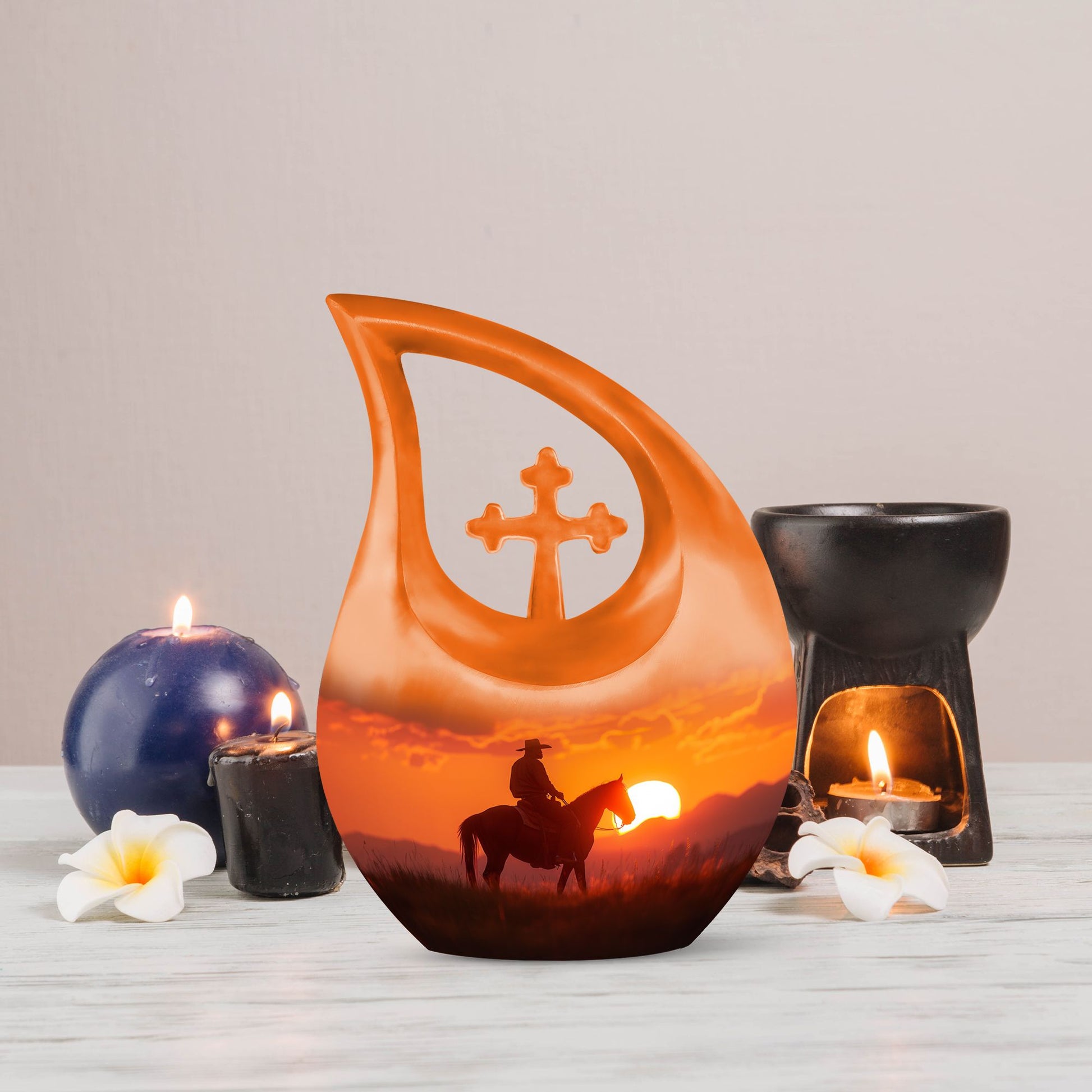 Cowboy themed Cross Drop Memorial Urn for Ashes