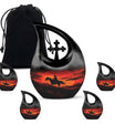 10-inch Cowboy-themed Large Urn with Aluminium Cross Drop design for ashes, includes velvet pouch