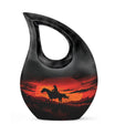 10-inch Cowboy-themed Large Urn with Aluminium Cross Drop design for ashes, includes velvet pouch