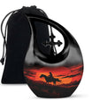 10-inch Cowboy-themed Large Urn with Aluminium Cross Drop design for ashes, includes velvet pouch