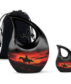 10-inch Cowboy-themed Large Urn with Aluminium Cross Drop design for ashes, includes velvet pouch