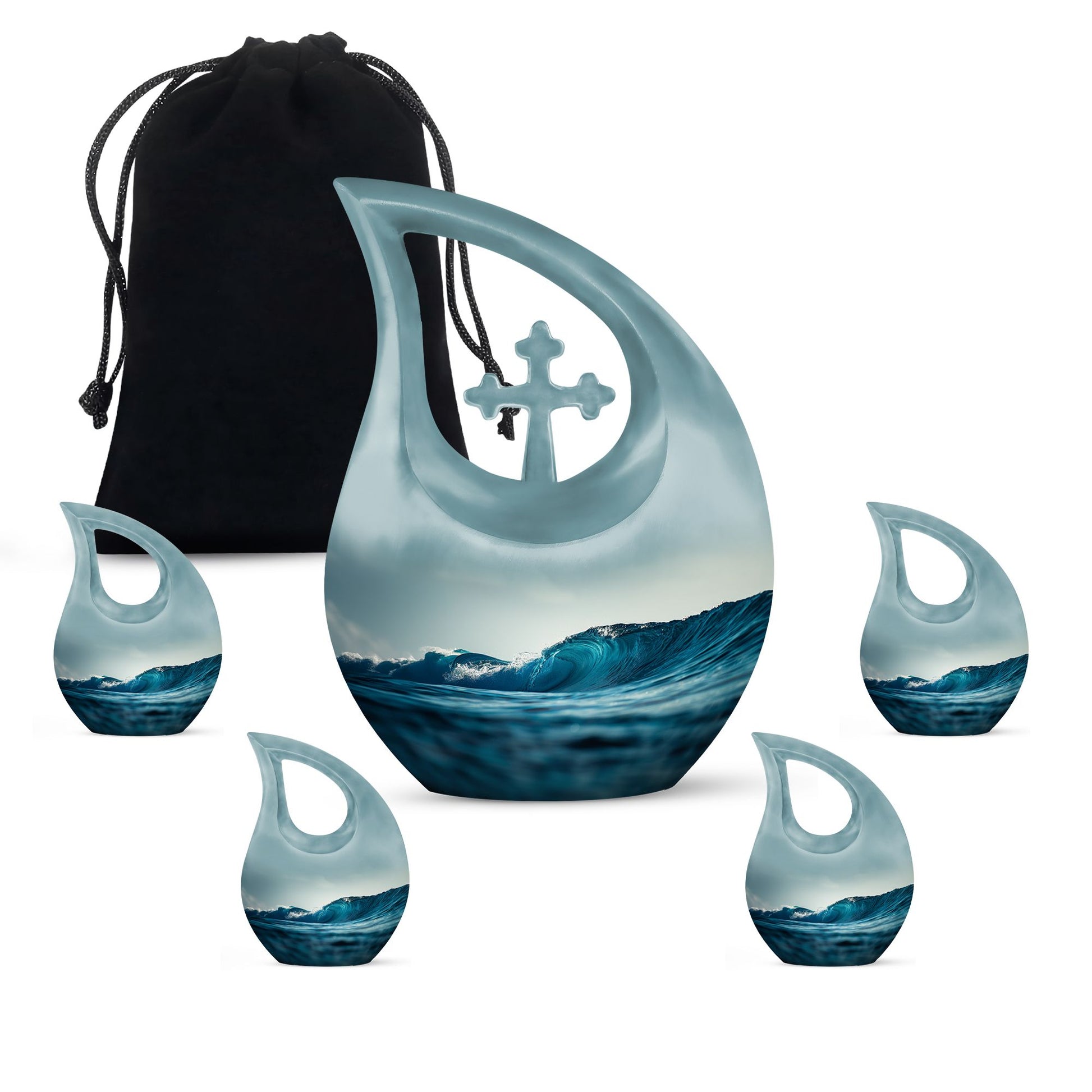 Ocean Waves Urn: Embracing Cross Drop Memorial Keepsake Urn