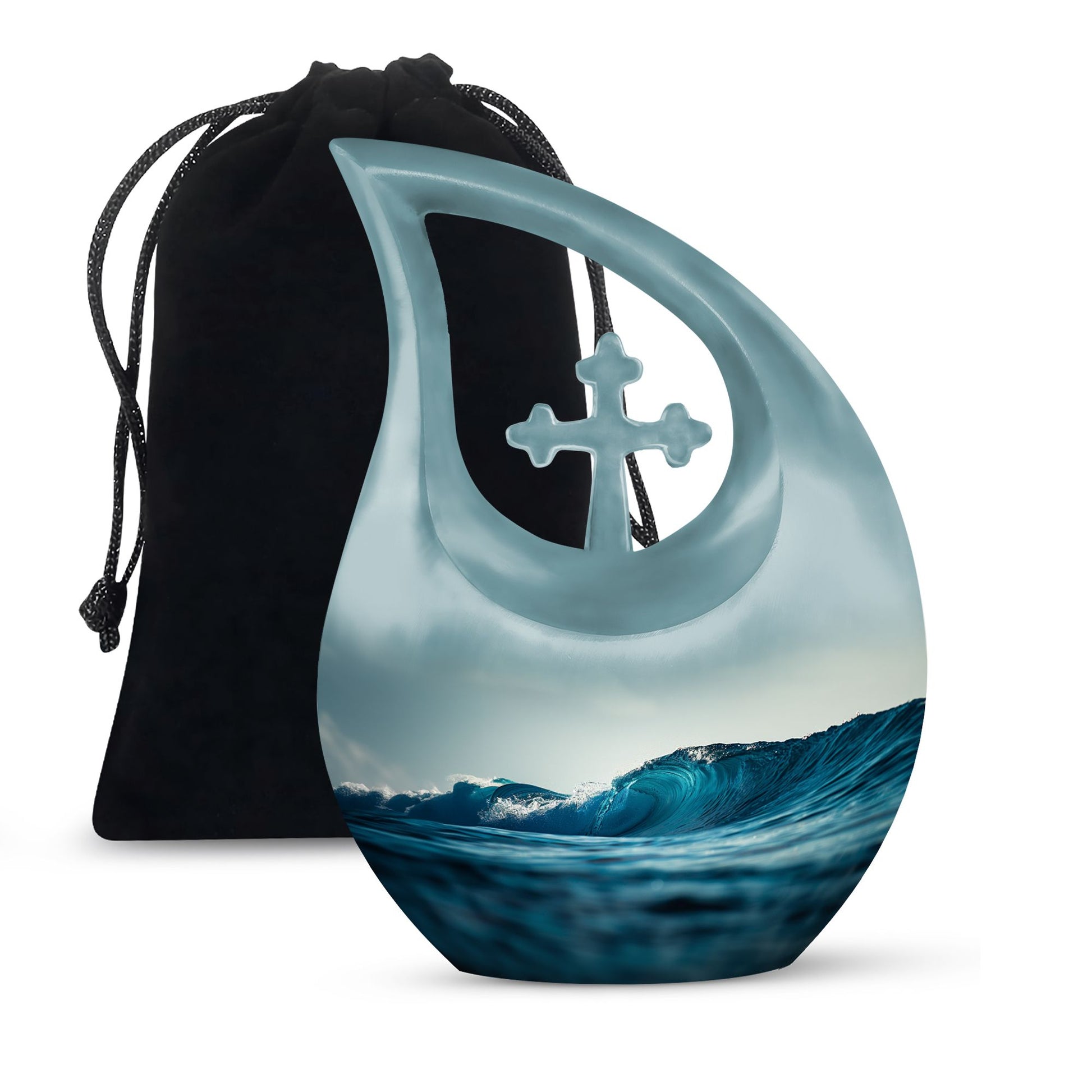 Ocean Waves Urn: Embracing Cross Drop Memorial Keepsake Urn