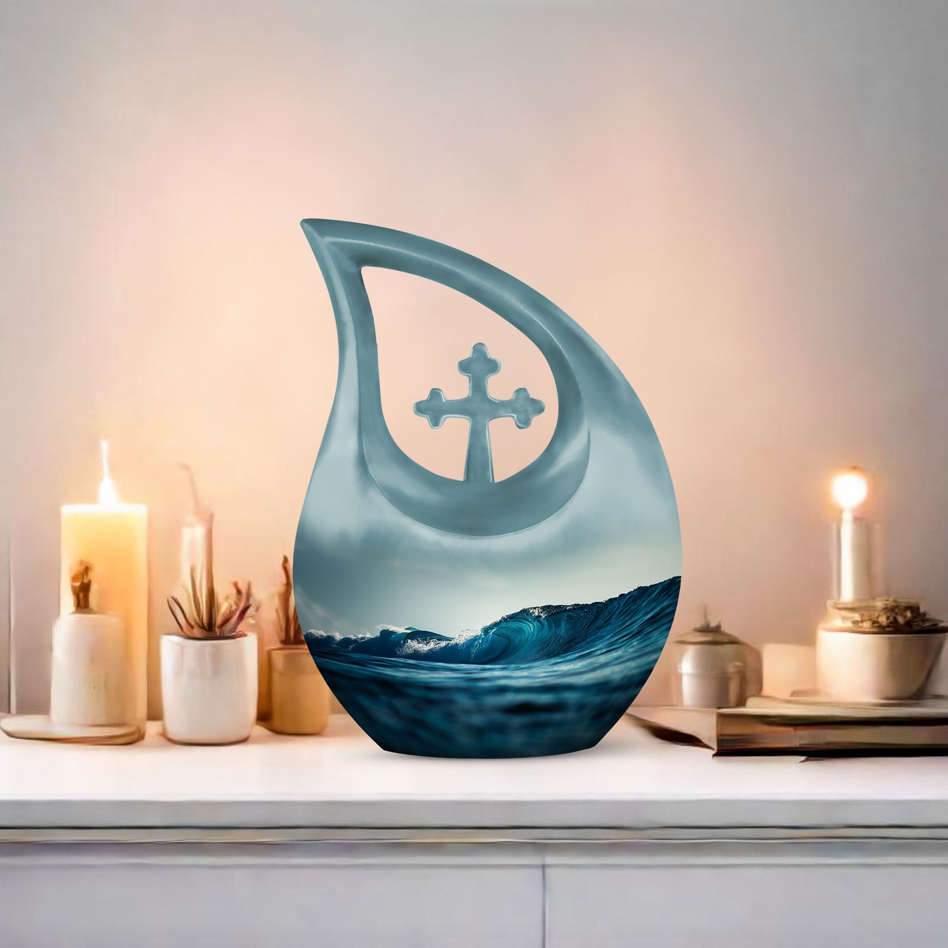 Cross Drop Ocean Waves Urn