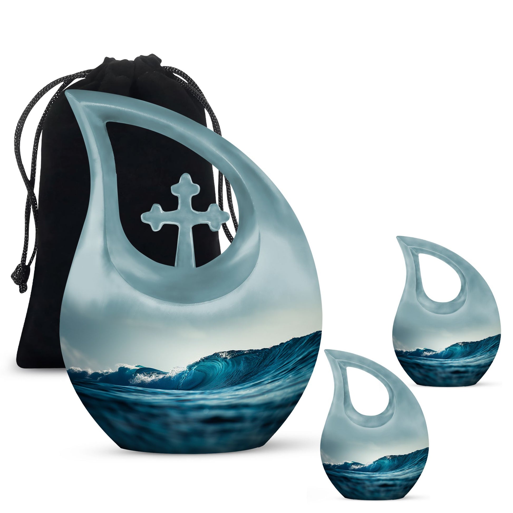 Ocean Waves Urn: Embracing Cross Drop Memorial Keepsake Urn