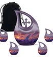 White Dove On Purple Theme Large Urn With 4 Keepsake Urn