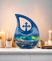 Aurora Borealis 10-inch Cross Drop Urn for ashes