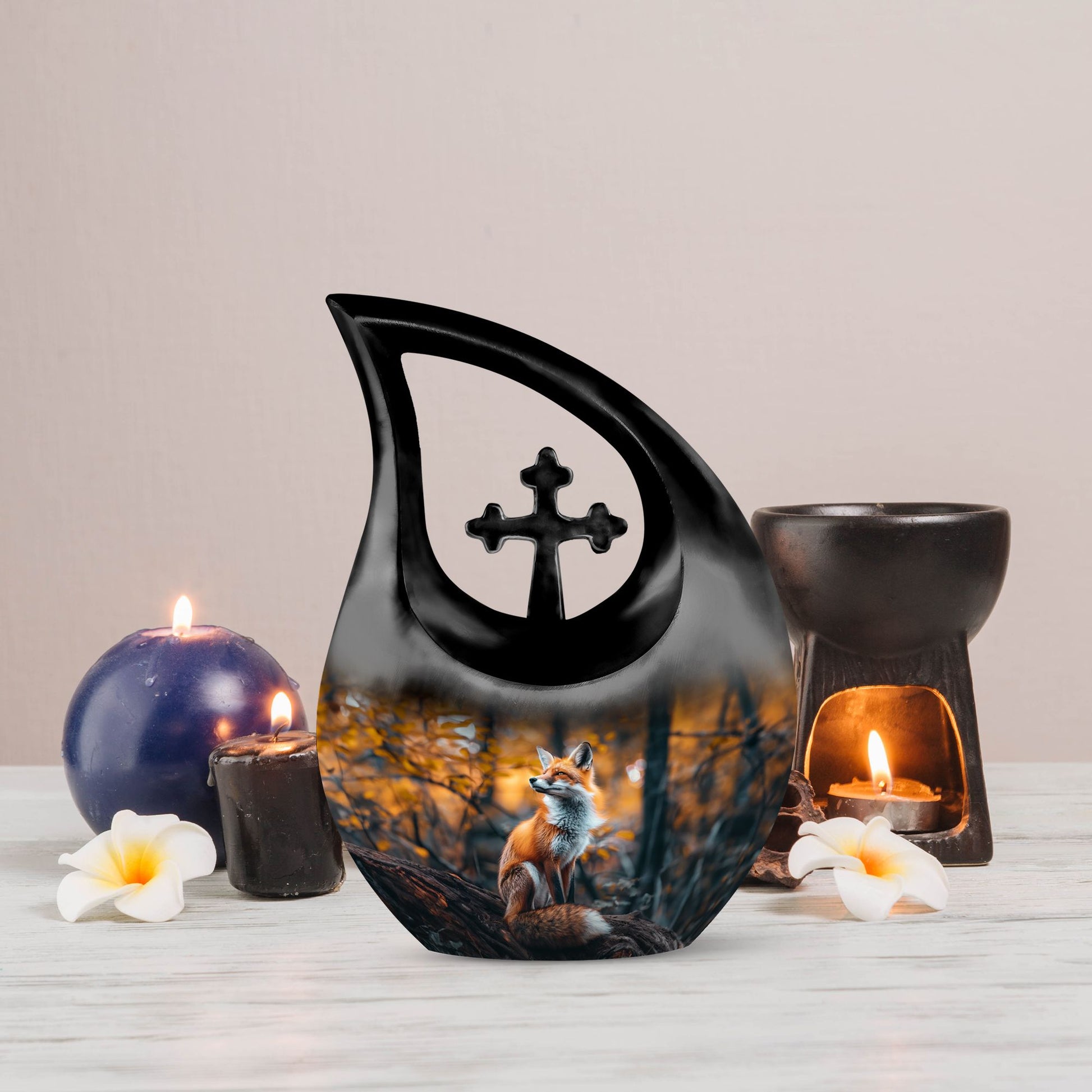 10-inch Fox themed Cross Drop design custom urn for ashes