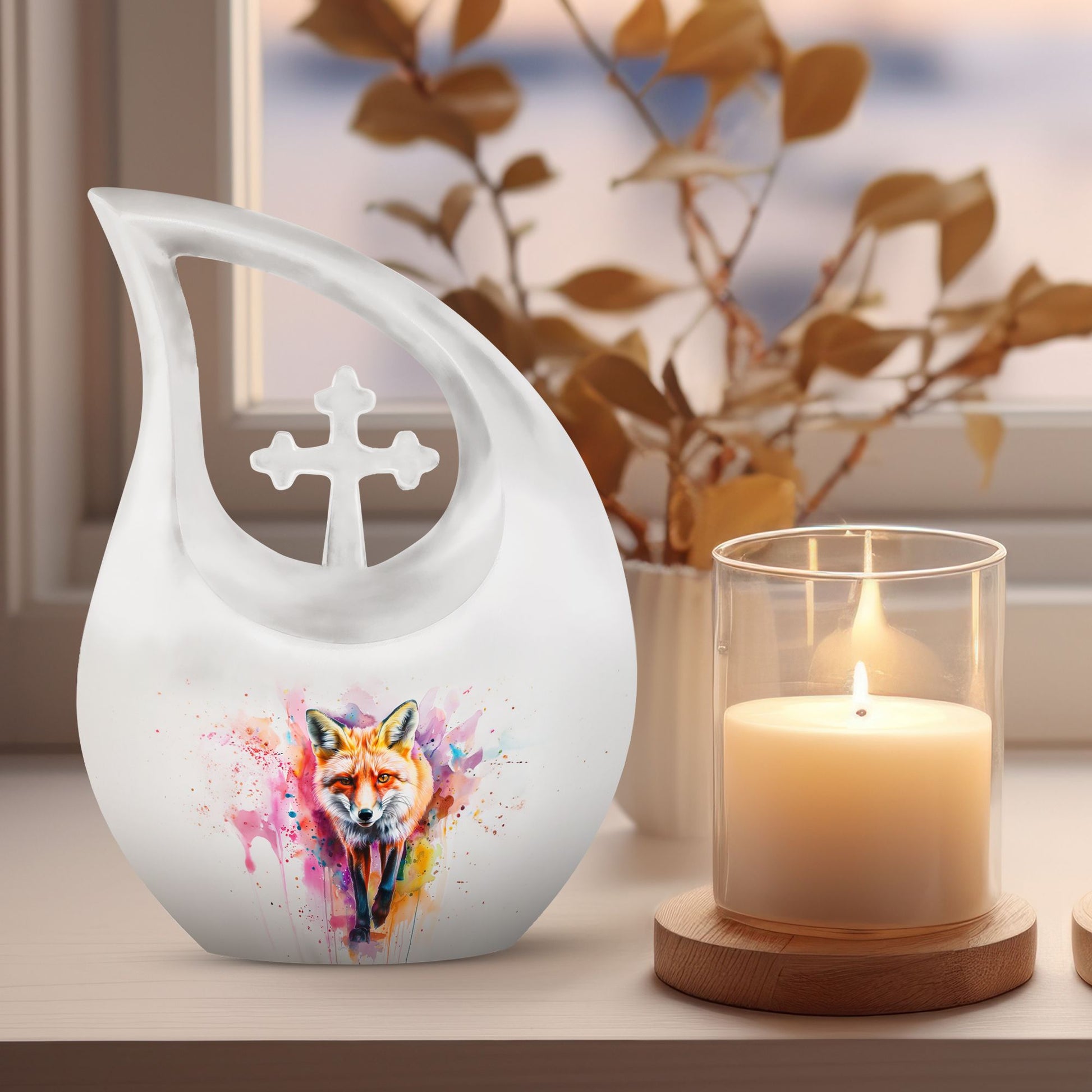 10-inch Leightweight Fox Urn with Cross Drop design