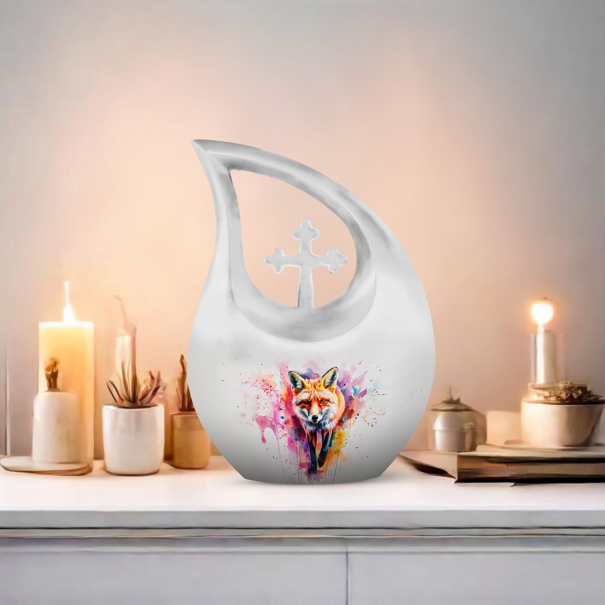 10-inch Leightweight Fox Urn with Cross Drop design