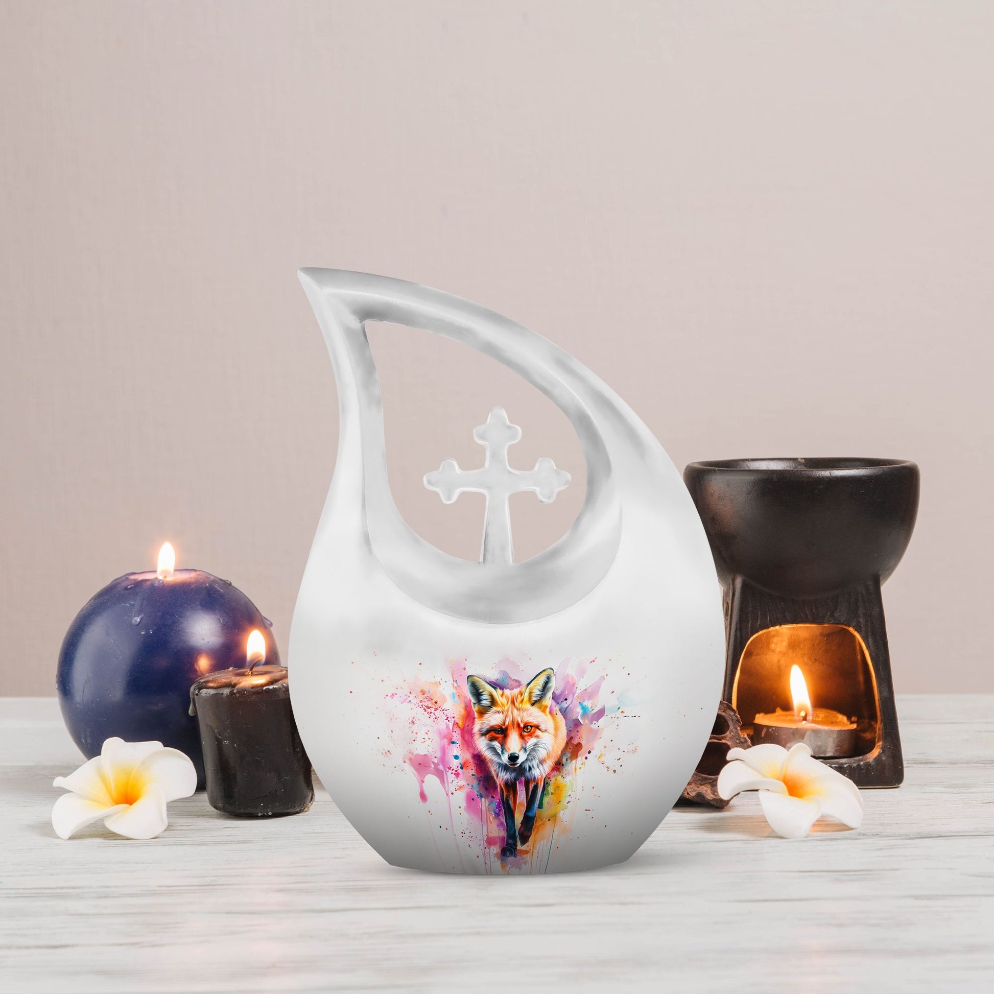 10-inch Leightweight Fox Urn with Cross Drop design