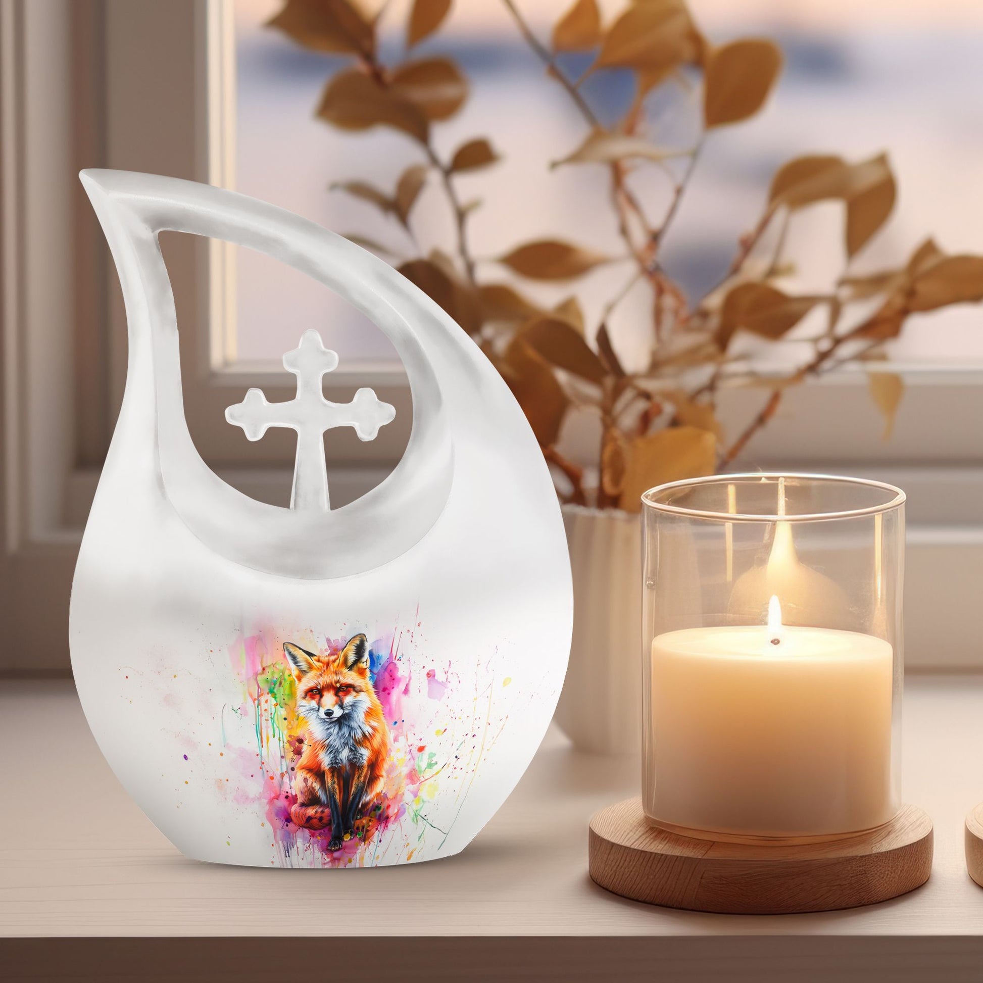 Affordable Fox Urn with Cross Drop design, 