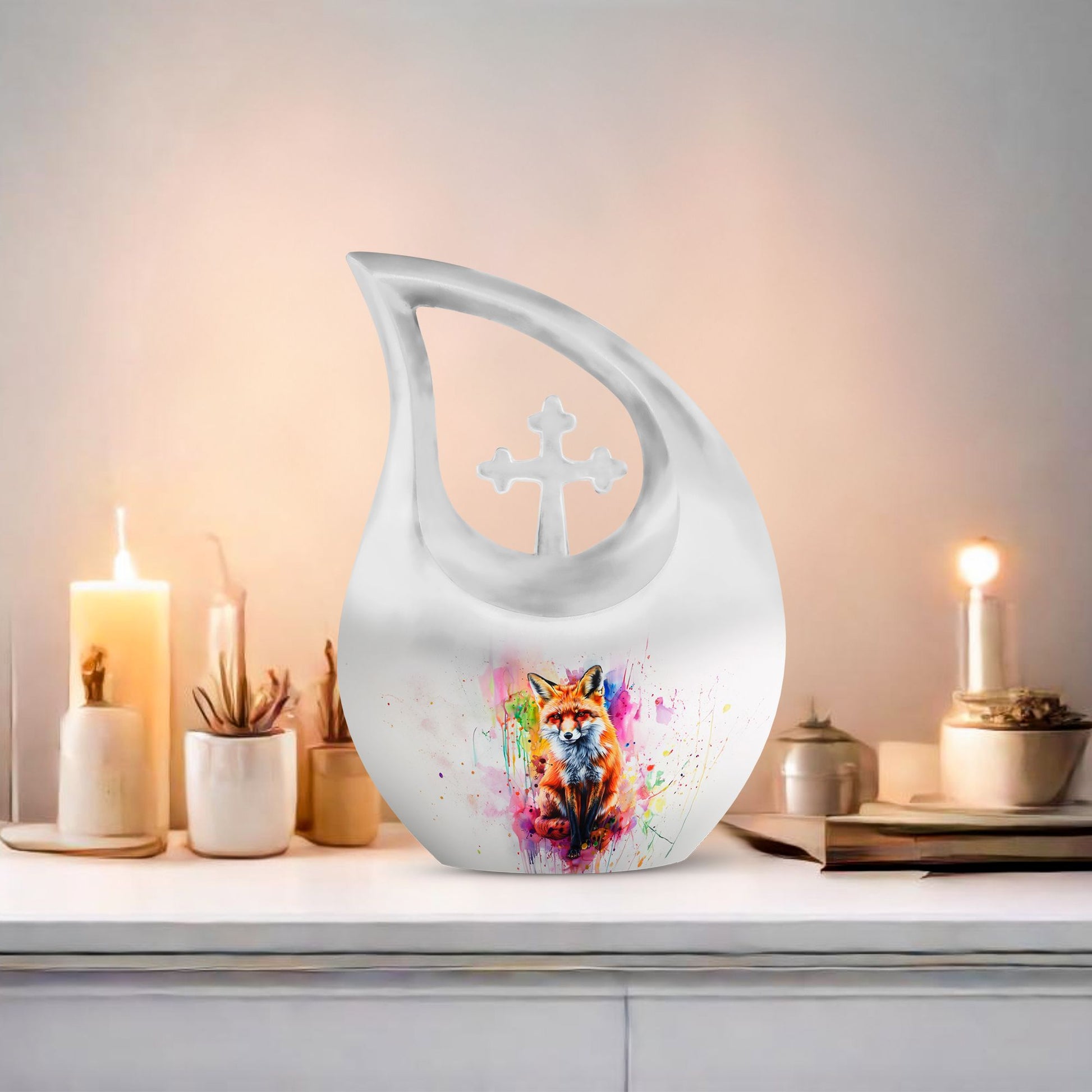 Affordable Fox Urn with Cross Drop design, 