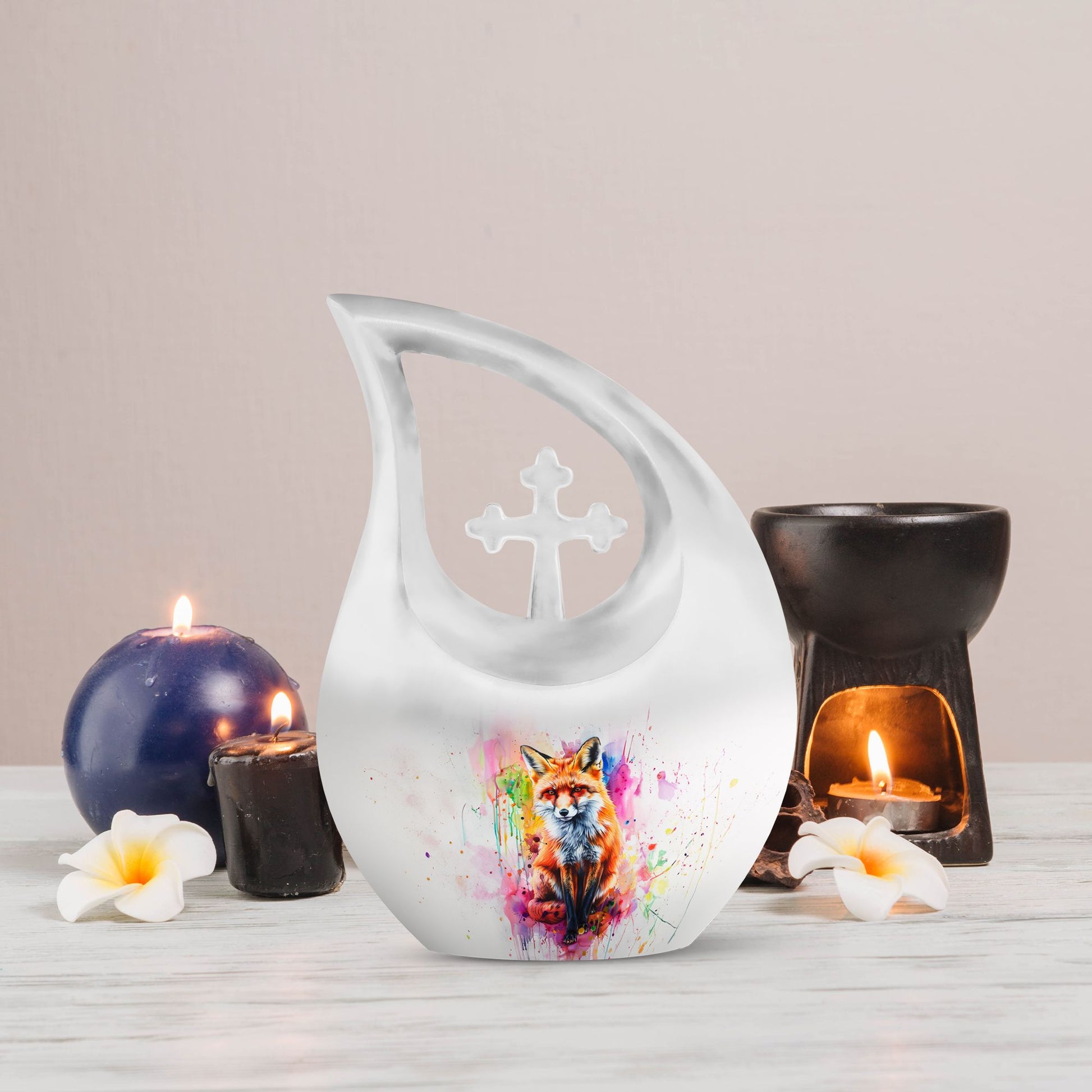 Affordable Fox Urn with Cross Drop design, 