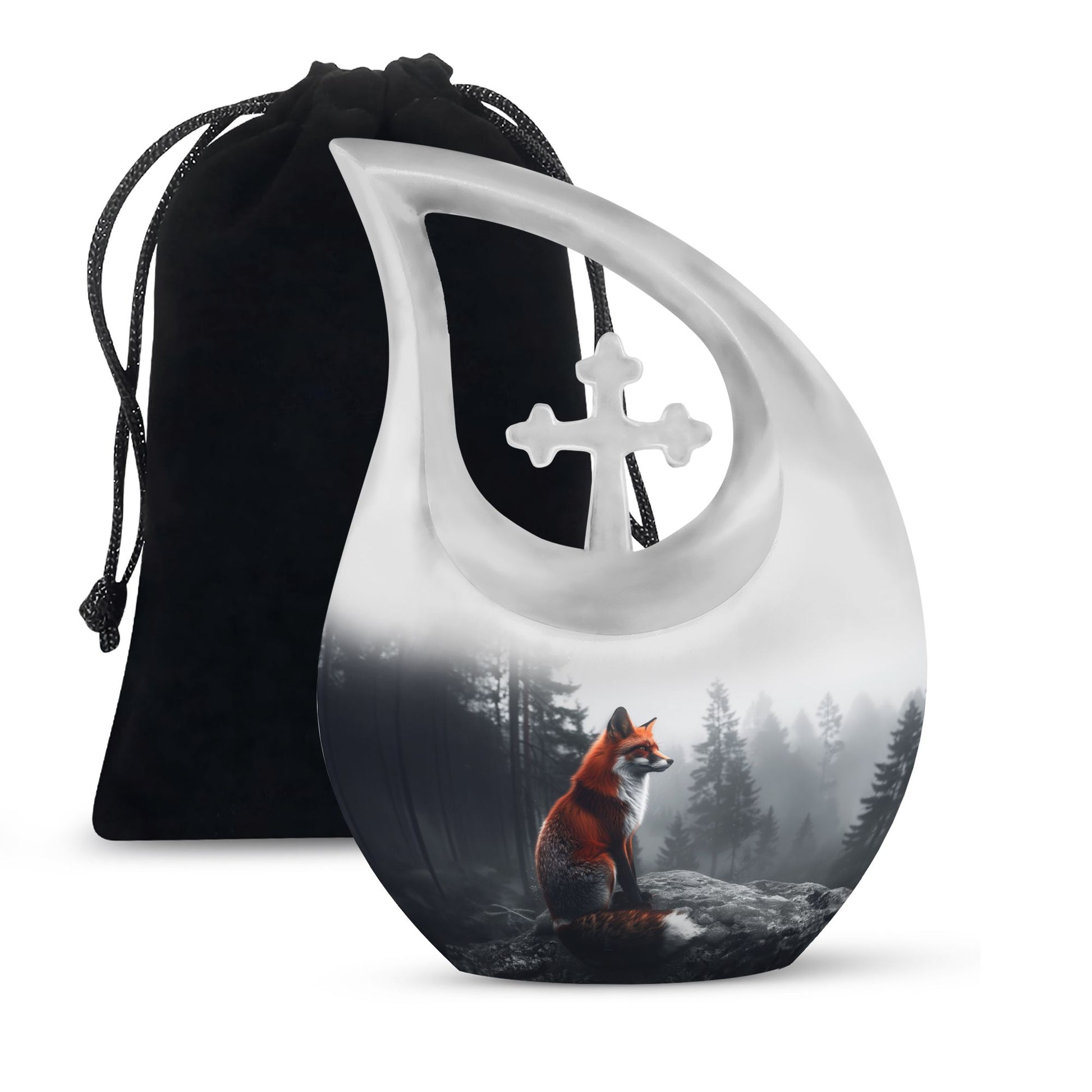 10 inch Fox-themed cross drop aluminium urn