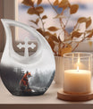 10 inch Fox-themed cross drop aluminium urn