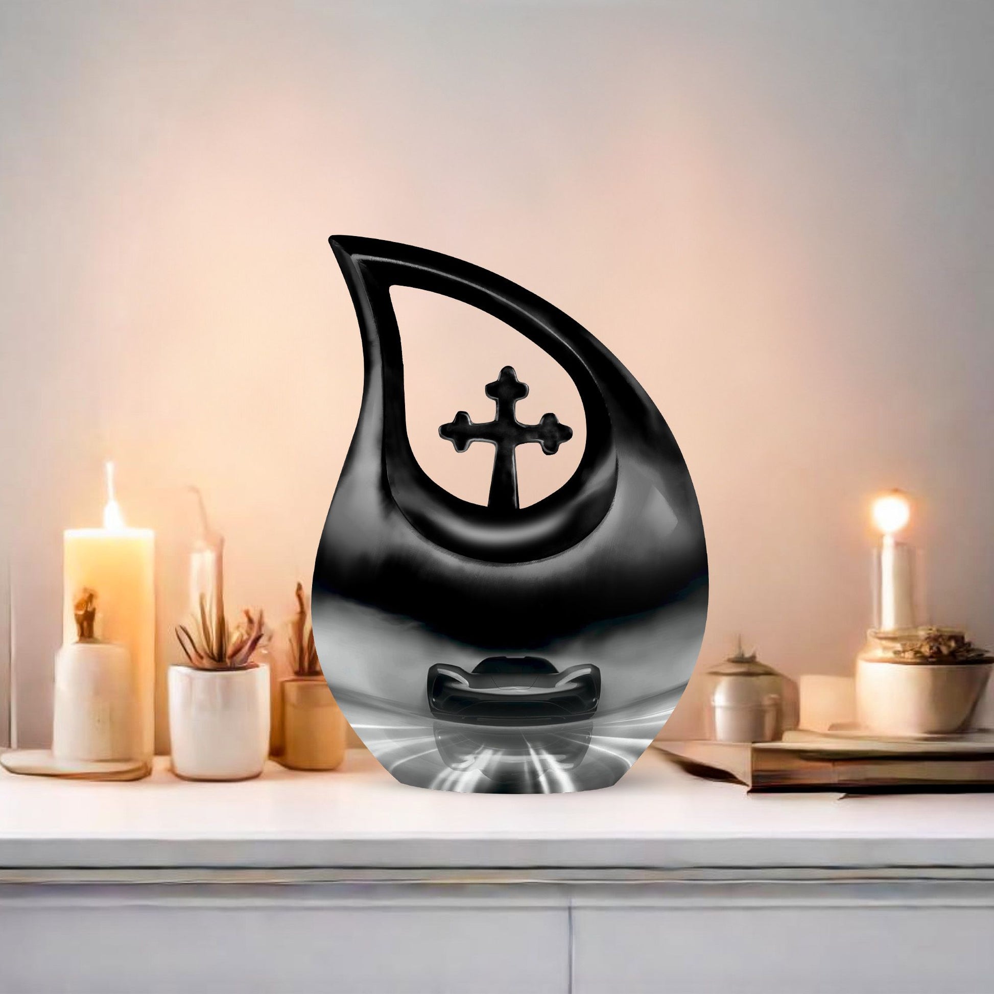 Custom Mom Car Urn,10 inch Aluminium Cross Drop Memorial Urn