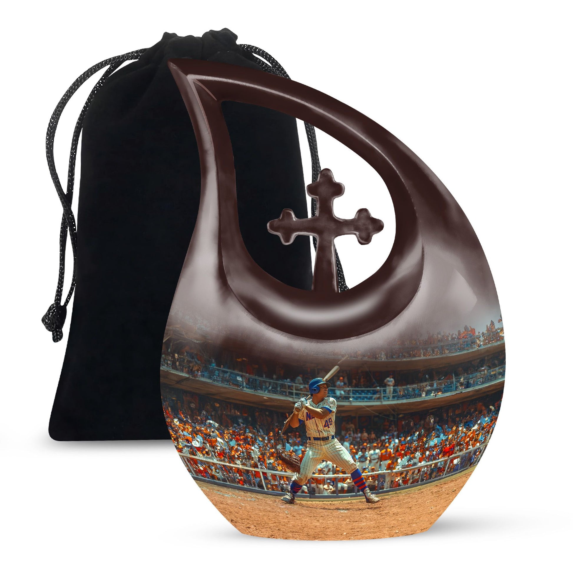 Large baseball-themed urn,