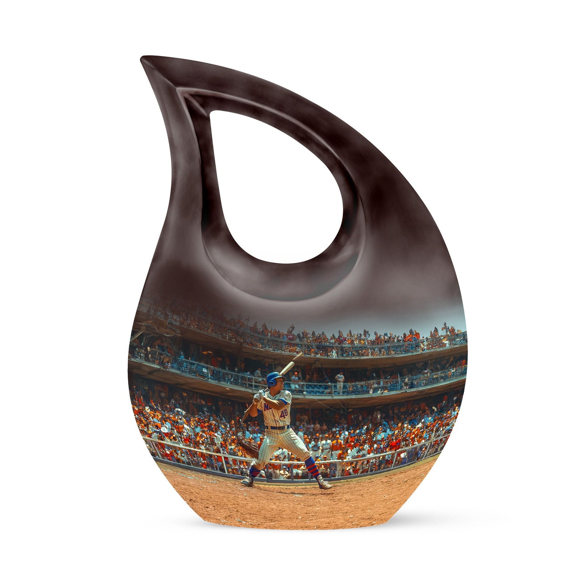 Large baseball-themed urn,