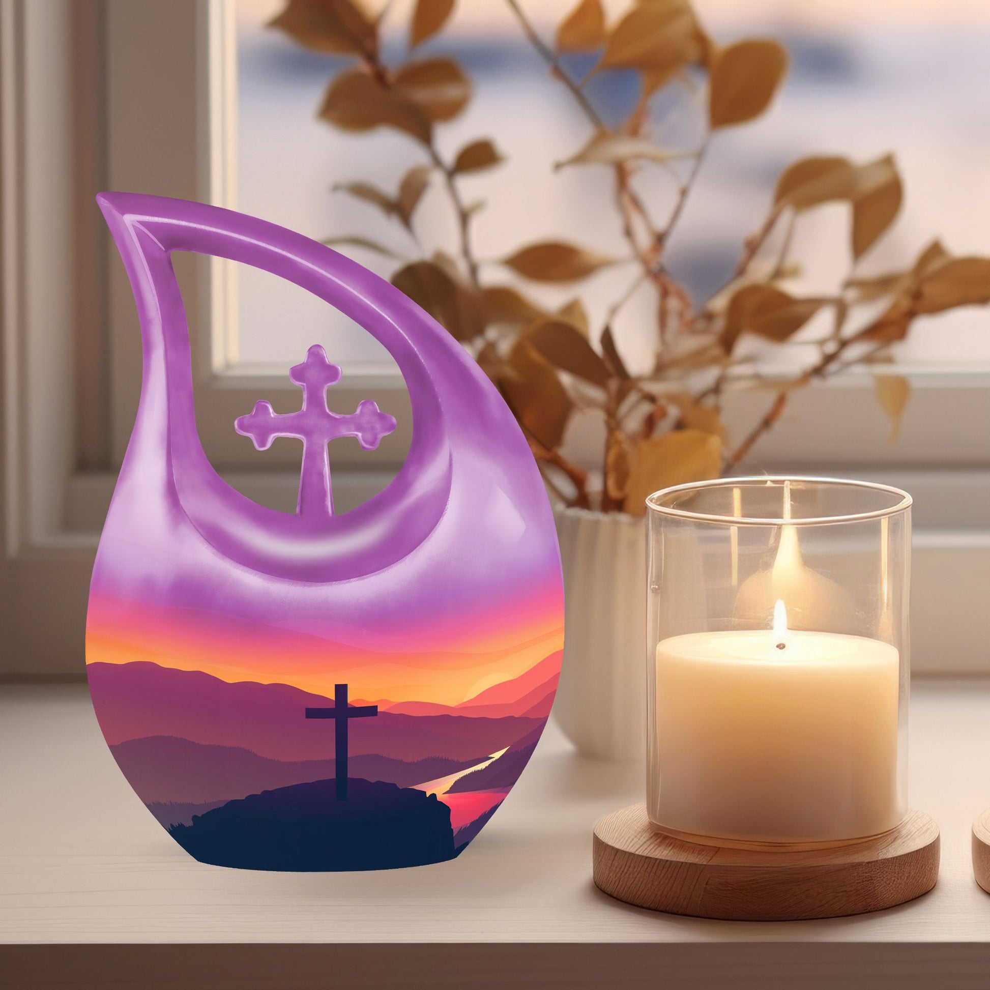 10 Inch Cross Drop Memorial Urn, Mini Urn for Ashes, includes Velvet Pouch